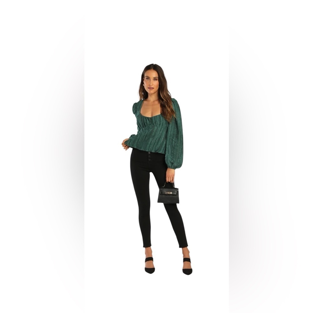 Lulus Spread the Cheer Green Peplum Blouse Sz. M NWT